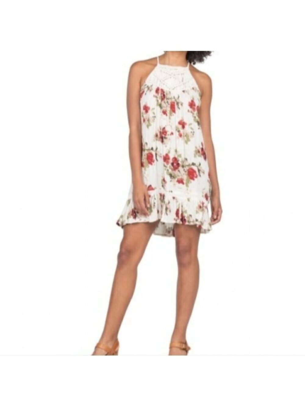 Volcom Womens Shello Mini Dress Floral Beachy Crochet Sleeveless Romantic Boho